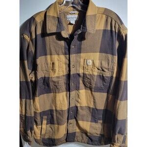 Carhartt Mens XL Orange  Plaid Fleece Lined Flannel Shirt Shacket 103315